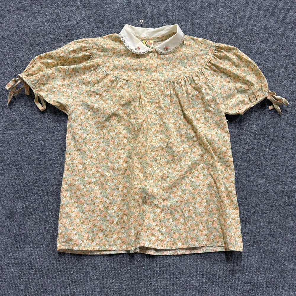 Ditto Blouse Womens Size S Multicolor Floral Puff Peter Pan Collar Vintage